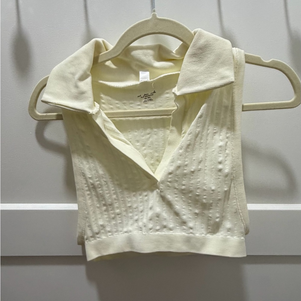 Urban Outfitters Cream Knit Collared Crop Top